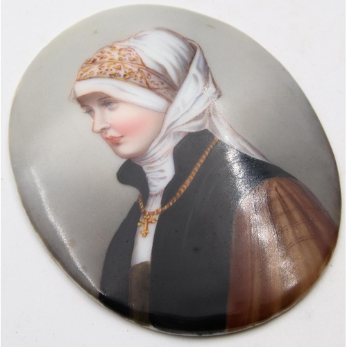 17 - Antique Berlin Plaque Finely Painted of Lady Approximately 4 Inches High Good Original Condition