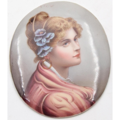 18 - Antique Berlin Plaque Finely Painted of Lady Approximately 4 Inches High Good Original Condition