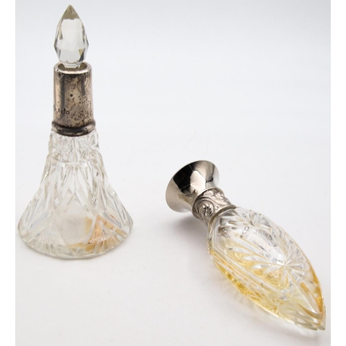 26 - Two Silver Mounted Perfume Bottles with Silver Collars Cut Crystal Tallest Approximately 5 Inches Hi... 