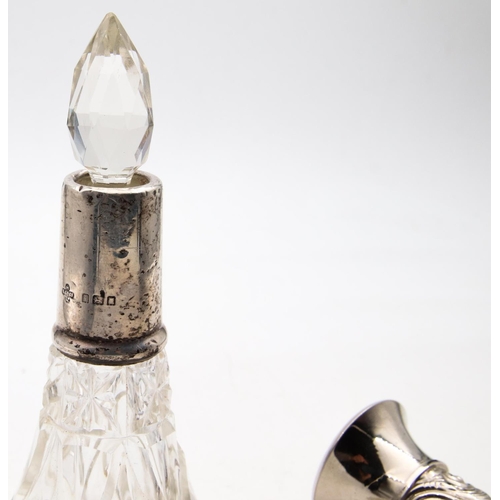 26 - Two Silver Mounted Perfume Bottles with Silver Collars Cut Crystal Tallest Approximately 5 Inches Hi... 
