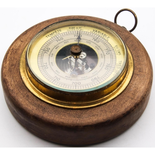 27 - Circular Form Edwardian Wall Barometer with Engraved Dial Approximately 5 Inches Diameter