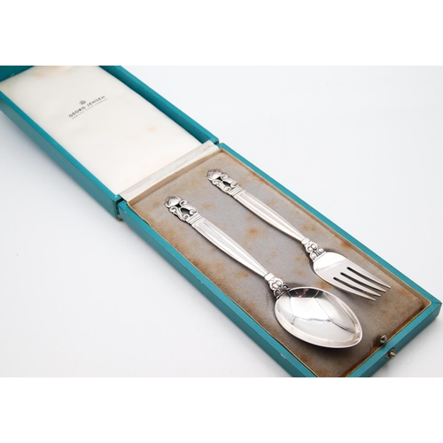 32 - George Jensen Spoon and Fork Set Attractively Detailed contained within Original Presentation Box