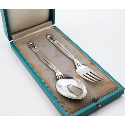 32 - George Jensen Spoon and Fork Set Attractively Detailed contained within Original Presentation Box