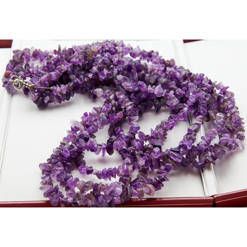 42 - Amethyst Ladies Bead Necklace Naturalistic Form with Silver Clasp