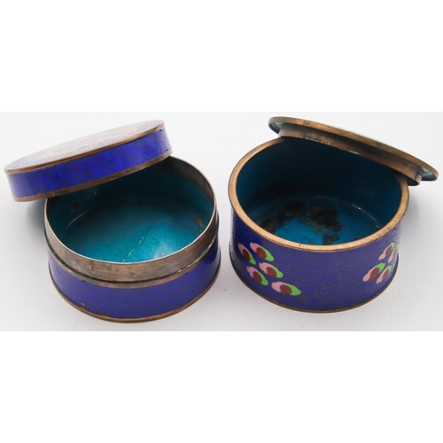 50 - Two Antique Cloisonne Dragon Motif Decorated Desk Jars with Original Covers Blue Enamel Interiors Ea... 