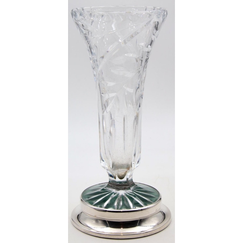 59 - Crystal Vase with Silver Base Hallmarked 1979 William Broadway and Company Approximately 8 Inches Hi... 