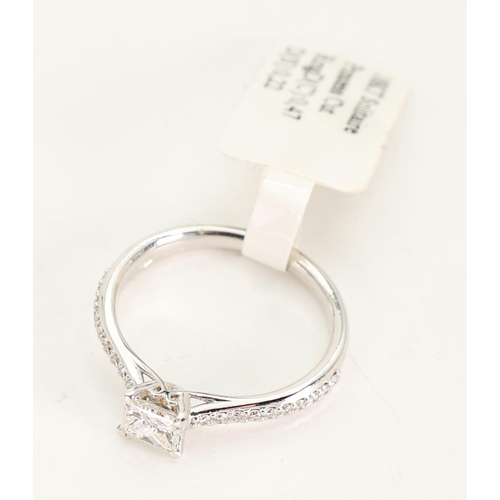 604 - Solitaire Princess Cut Ladies Diamond Ring Mounted on 18 Carat Gold Band Ring Size N and a Half