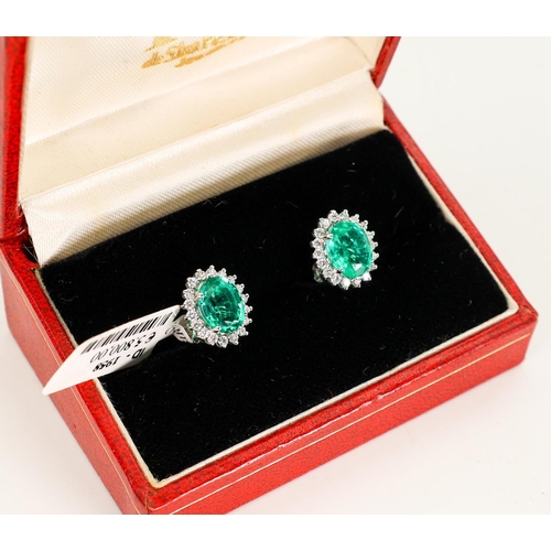 606 - Pair of Emerald and Diamond Ladies Earrings Mounted on 18 Carat Gold