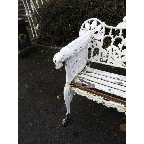 2 - Victorian Cast Iron Bench with Hound Motif Arm Supports Well Detailed Back above Cabriole Supports A... 