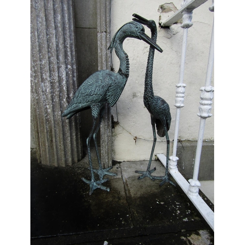 3 - Pair of Bronze Stork Figures Attractively Detailed Tallest Approximately 32 Inches High