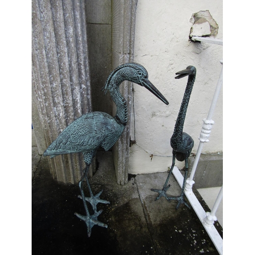 3 - Pair of Bronze Stork Figures Attractively Detailed Tallest Approximately 32 Inches High