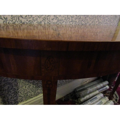 564 - Pair of Irish Satinwood Demi Lune Side Tables with Swag Motif Marquetry Decoration above Tapering Su... 