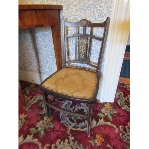 565 - Victorian Rosewood Side Chair with Marquetry Decorated Back above Shaped Supports Upholstered Seat