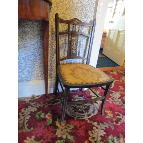 565 - Victorian Rosewood Side Chair with Marquetry Decorated Back above Shaped Supports Upholstered Seat