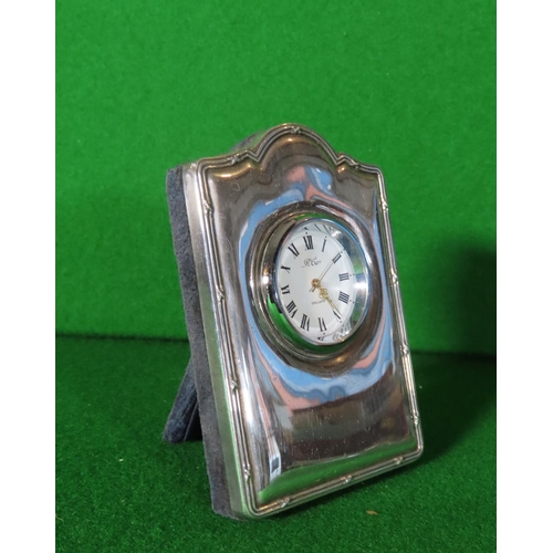 Silver Mounted Clock by Carr Roman Numeral Decorated Dial Easel Free Standing Approximately 5 Inches High