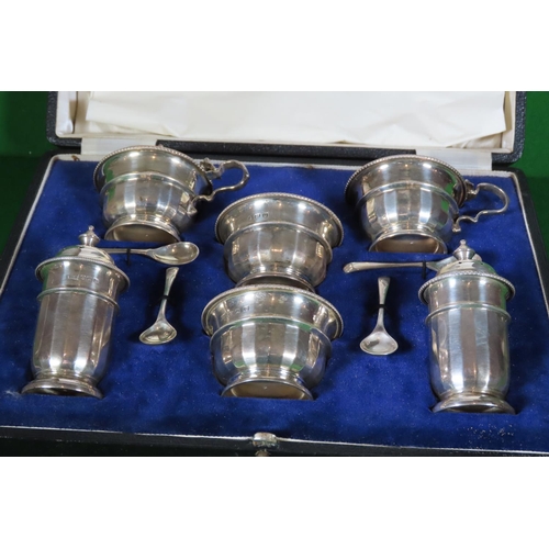 Silver Six Piece Cruet Set with Matching Cruet Spoons Contained within Original Presentation Case