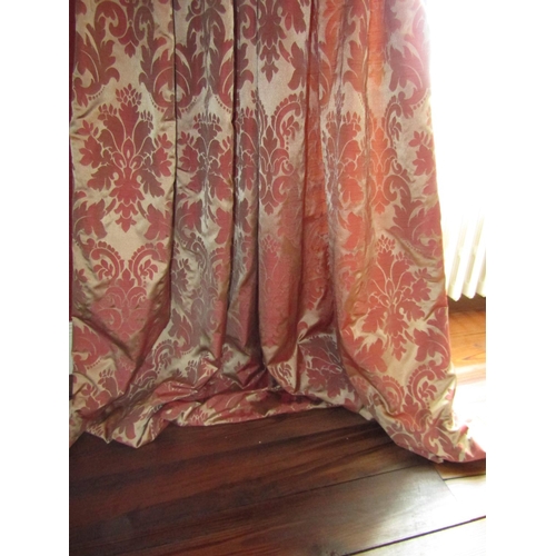 361 - Pair of Silk Damask Lined Curtains with Swag Motif Decorated Pelmet Approximately 9ft High x 7ft Wid... 