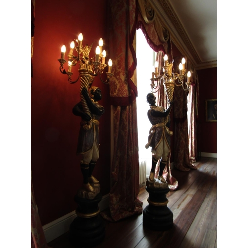 362 - Pair of Carved and Gilded Blackamoor Motif Central Column Floor Lamps Electrified Working Order Each... 