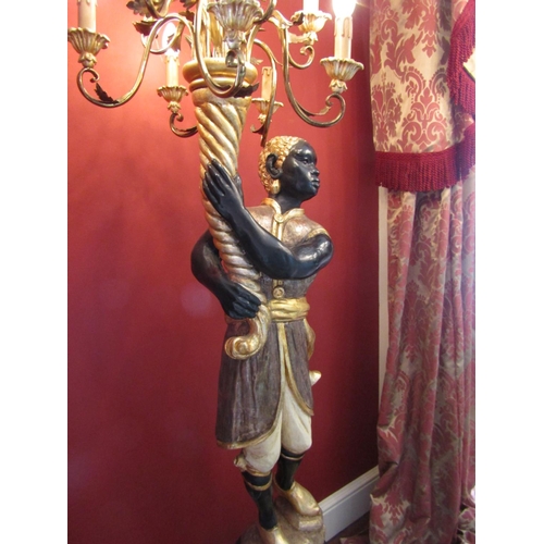 362 - Pair of Carved and Gilded Blackamoor Motif Central Column Floor Lamps Electrified Working Order Each... 
