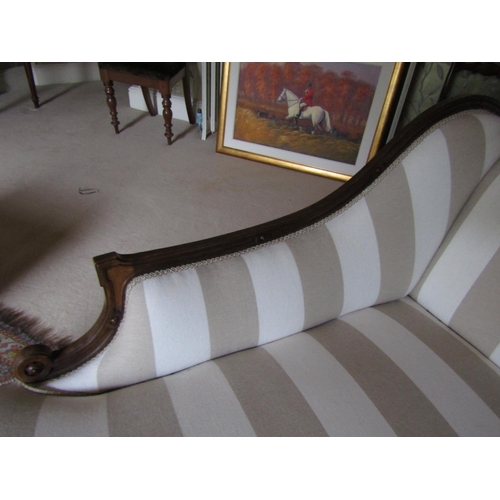 449 - Victorian Chaise Lounge Well Upholstered Mahogany Frame Carved Back Support above Turned Legs Approx... 