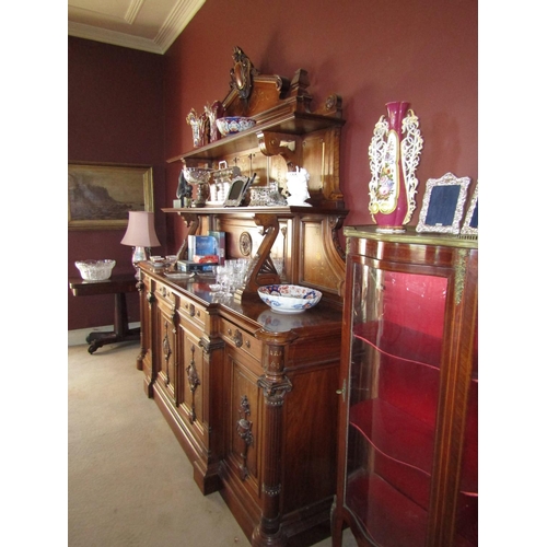 754 - Jones and Son of Dublin Carved Walnut Side Cabinet Generous Form with Two Tier Shelf Back above Four... 