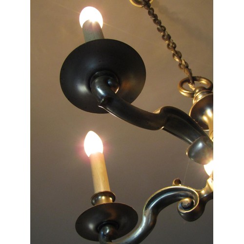 767 - Antique Cast Brass Ceiling Light Five Sconce with Original Ceiling Chain and Rose Approximately 2ft ... 