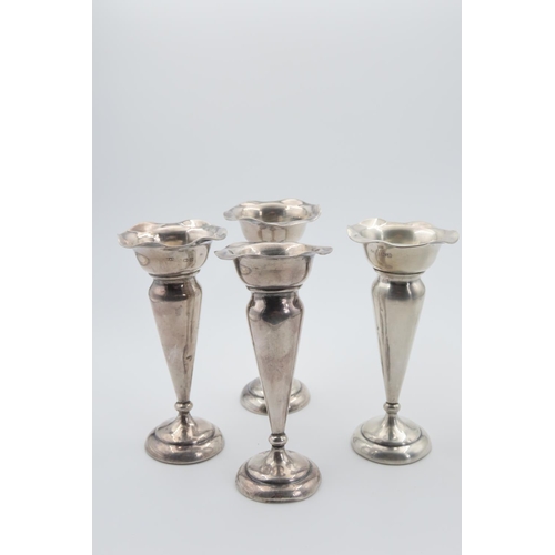 Set of Four Pedestal Form Posy Holders Hallmarked Fattorini and Sons Birmingham 1938 Total Weight 239 Grams 10cm High x Top Diameter 5cm.