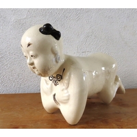 Unusual Oriental Ceramic Figure of Kneeling Chinese Lady Approximately 10 Inches Wide