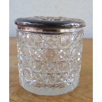 Antique Silver Top Crystal Desk Jar Circular Form