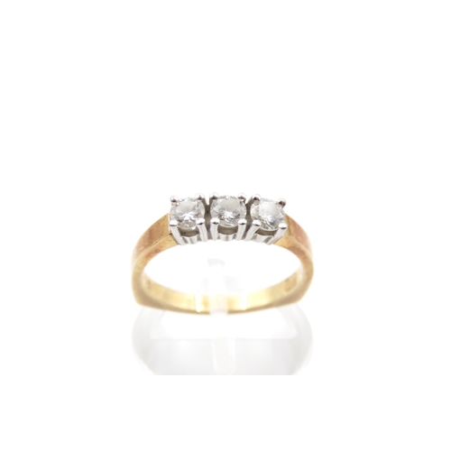 10 - Three Stone Diamond Ring Size L Mounted on 18 Carat Yellow Gold Band