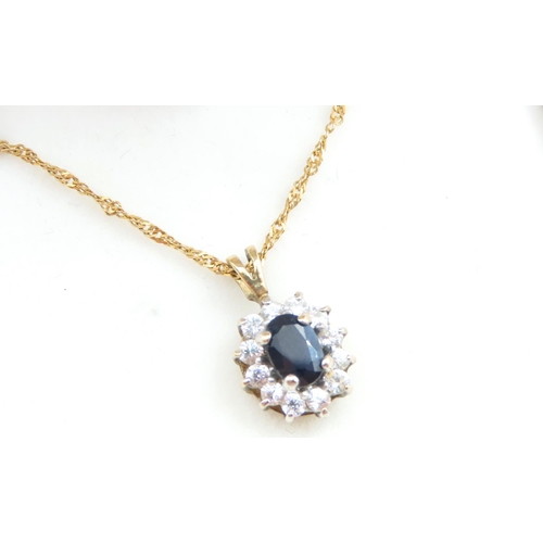 26 - Sapphire Cluster Pendant Mounted on 9 Carat Yellow Gold Set on 9 Carat Yellow Gold Rope Twist Neckla... 