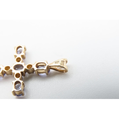 27 - Tanzanite and Diamond Decorated 9 Carat Gold Crucifix Pendant 2.7cm High