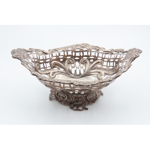 3 - Victorian Silver Bon Bon Dish Pierced and Embossed Decoration with Face Mask and Flowers 16.5cm Wide