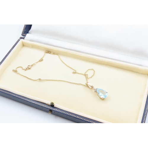 30 - Aquamarine and Diamond Set Ladies Pendant Necklace 9 Carat Yellow Gold Mounted Set on 9 Carat Gold C... 