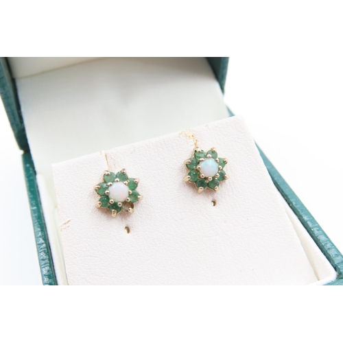 31 - Pair of Emerald and Opal Flower Head Ladies Earrings Mounted on 9 Carat Yellow Gold Approximately 8m... 