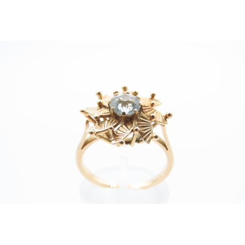 35 - 15 Carat Yellow Gold Ladies Aquamarine Centre Stone Ring Attractively Detailed Ring Size N