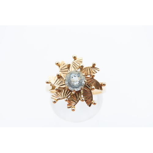 35 - 15 Carat Yellow Gold Ladies Aquamarine Centre Stone Ring Attractively Detailed Ring Size N