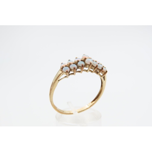 37 - 9 Carat Yellow Gold Twin Row Opal Set Ladies Ring Size Z