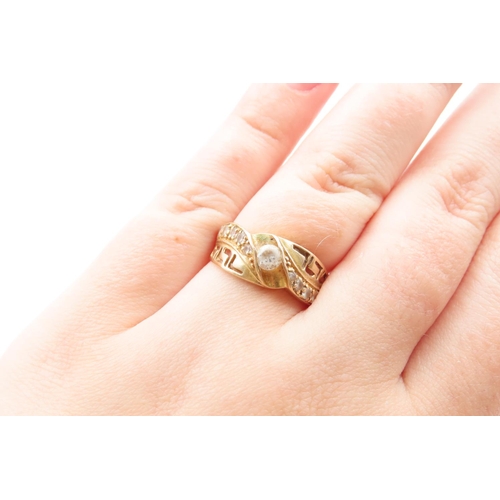 39 - 14 Carat Yellow Gold Diamond and Pale Sapphire Set Centre Stone Ring Size O