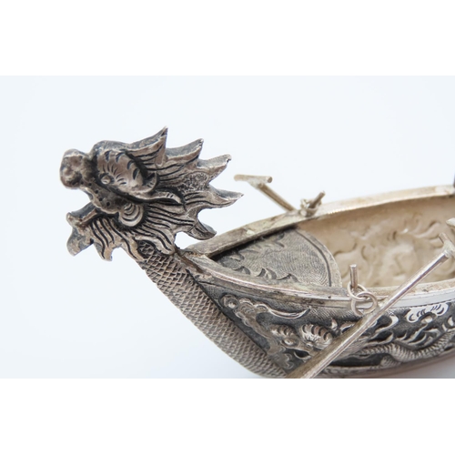 4 - Chinese Silver Model of Dragon Boat 10.5cm Width