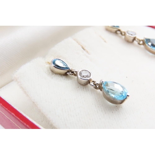 43 - Pair of 9 Carat White Gold Gemset and Blue Topaz Ladies Drop Earrings Each 2.2cm High