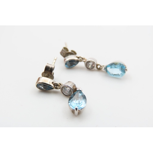 43 - Pair of 9 Carat White Gold Gemset and Blue Topaz Ladies Drop Earrings Each 2.2cm High