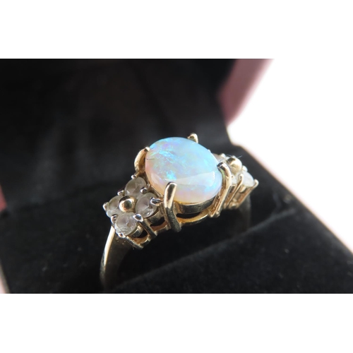 46 - 9 Carat Gold Opal and Gemset Ladies Centre Stone Ring Mounted on 9 Carat Yellow Gold Band Ring Size ... 