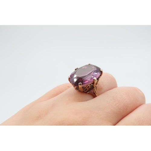 49 - Amethyst Oval Cut Ladies Centre Stone Ring Six Claw Setting Mounted on 9 Carat Yellow Gold Band Ring... 
