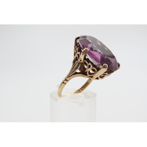 49 - Amethyst Oval Cut Ladies Centre Stone Ring Six Claw Setting Mounted on 9 Carat Yellow Gold Band Ring... 