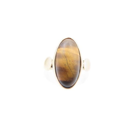 51 - Tigers Eye Cabochon Cut Ladies Centre Stone Ring Mounted on 9 Carat Yellow Gold Band Ring Size M