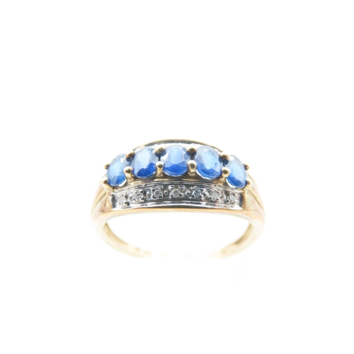 53 - Sapphire and Diamond Ladies Three Row Ring Mounted on 9 Carat Yellow Gold Band Ring Size O