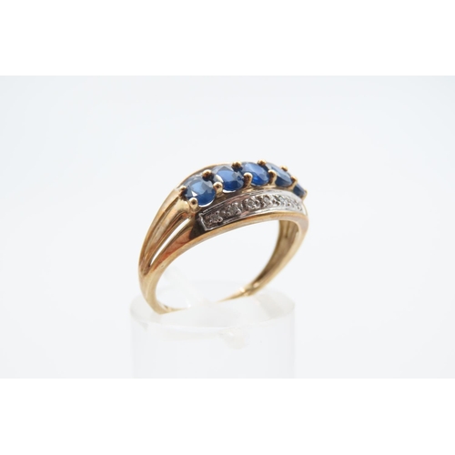 53 - Sapphire and Diamond Ladies Three Row Ring Mounted on 9 Carat Yellow Gold Band Ring Size O