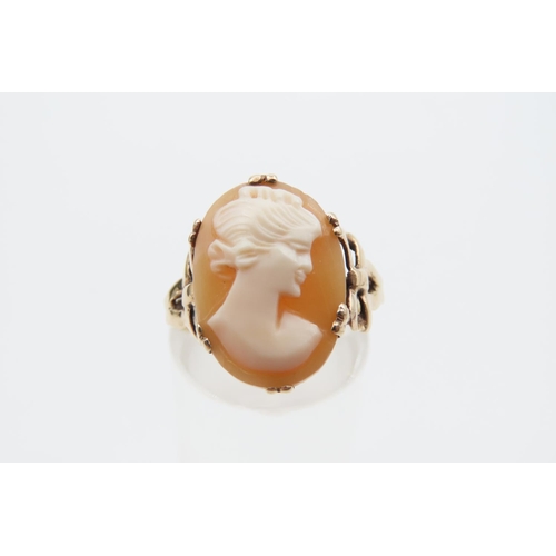 56 - Cameo Maiden Head Ladies Ring with Pierced Bow Design to Shoulders Mounted on 9 Carat Yellow Gold Ba... 