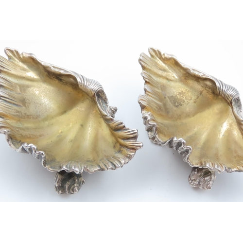 6 - Pair of Heavy Silver Plated Scallop Shell Motif Shaped Table Salts Indistinct Hallmarks Each 12cm Wi... 
